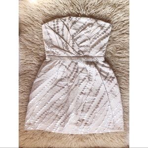 Silver Metallic Dot and Cream Mini Dress